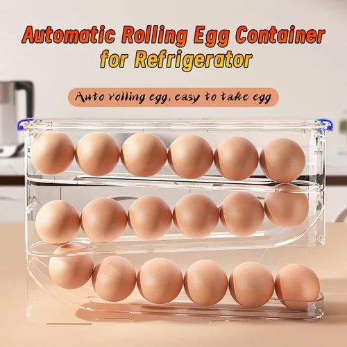 Vista 7 de Recipiente para huevos para refrigerador transparente apilable para almacenamiento y organización de cocina (marrón oscuro, 3 niveles)