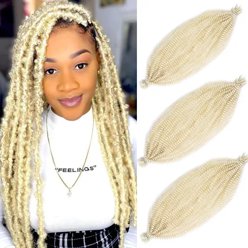 Vista 45 de Cabello de Envoltura Pre-Esponjado de 8 Pulgadas, 3 Paquetes, Cabello Afro Twist Pre-Separado Elástico para Locs, Cabello Afro Twist Negro Natural
