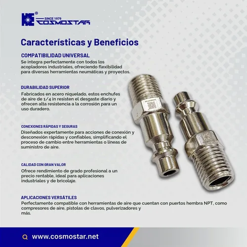 Vista 7 de COSMOSTAR Industries - Enchufe de aire MNPT de acero de 1/4 de pulgada, enchufe de 1/4 de pulgada y conector NPT de 1/4 pulgadas, enchufes