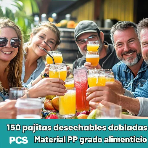 Vista 4 de 150 popotes desechables de plástico para beber, popotes flexibles, desechables, largos, coloridos, de plástico, a rayas, varios colores para uso