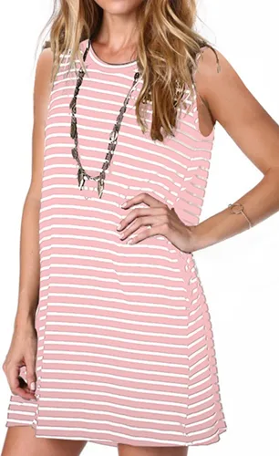 Vista 2 de Alaster - Vestido casual de verano para mujer, holgado, a rayas, sin mangas, con bolsillos