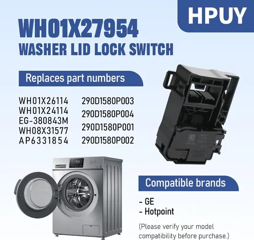 Vista 3 de WH01X27954 Interruptor de bloqueo de tapa de lavadora Compatible para interruptor de bloqueo de tapa de lavadora GE y reemplazo de Hotpoint