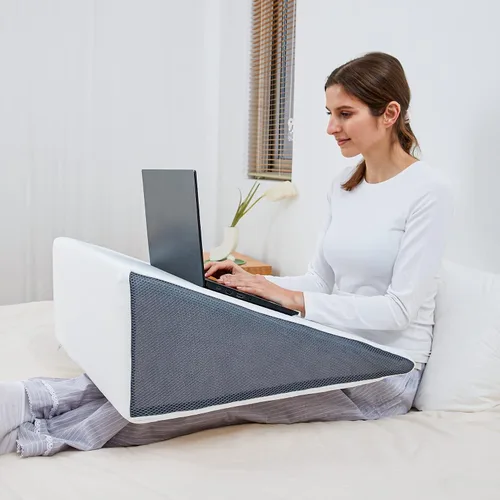 Vista 7 de Almohada de cuña para cama Touchutopia para dormir, almohada en forma de triángulo de 10" 24" 24", parte superior de espuma viscoelástica Gris