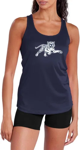 Vista 247 de Camiseta deportiva sin mangas oficial de NCAA Collegiate para mujer, con espalda cruzada, colección con logotipo primario
