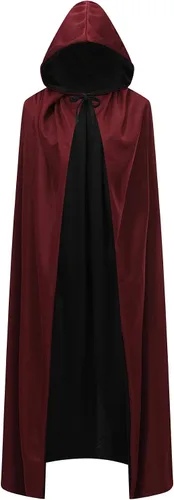 Vista 2 de Reversible Velvet Hooded Vampire Cape, Halloween Cosplay Costume Capucha Borgoña