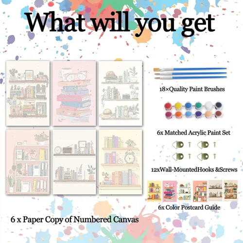 Vista 2 de Aihonmin Estantería 6 Pack Pintar por Números para Adultos Libros Pintura DIY sobre Lienzo con Pinceles Pigmento Manualidades DIY Pintura Acrílica