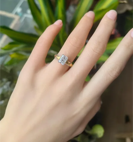 Vista 6 de DovEggs Anillos de compromiso de moissanita para mujer, 2 unidades, 0.236 x 0.315 in, GHI radiante corte de hielo triturado, moissanita, mejorador