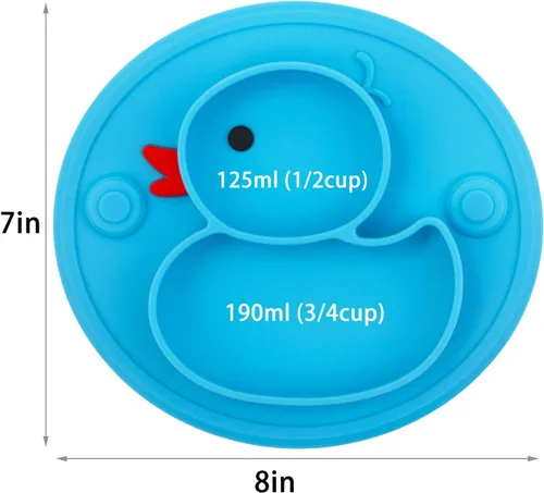 Vista 6 de Plato dividido de silicona para bebés, plato portátil antideslizante para alimentación infantil con ventosa para niños, bebés y niños, sin BPA, apto