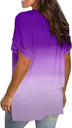 Vista 5 de Camiseta de manga corta con cuello en V para mujer, blusa holgada y holgada con estampado floral