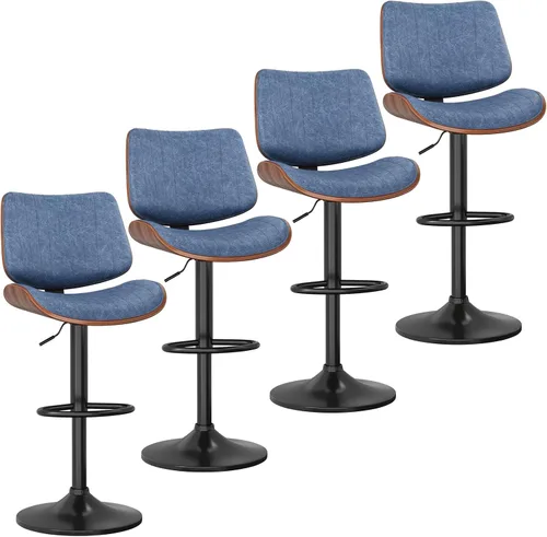 Vista 36 de YaFiti Taburetes de bar ajustables, modernas sillas giratorias de piel sintética con respaldo, taburetes de isla de cocina sin brazos, color negro