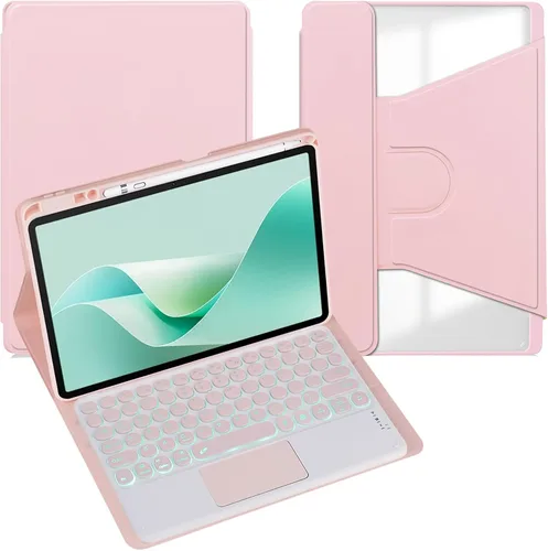 Vista 27 de Funda para tableta Samsung Galaxy Tab A8 de 10.5 pulgadas, teclado redondo inalámbrico desmontable Bluetooth, cubierta trasera transparente
