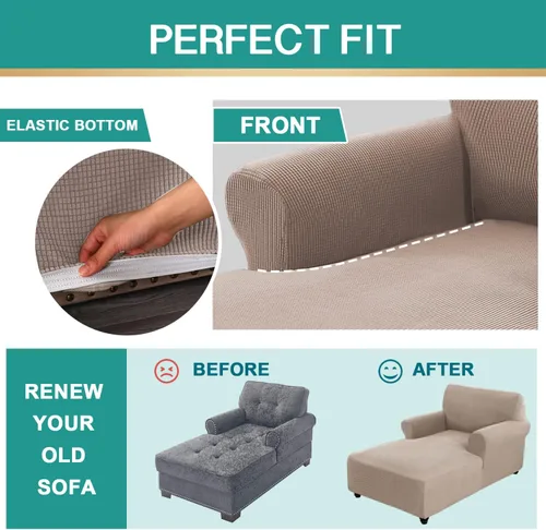 Vista 4 de Funda de sofá ajustable para diván, funda elástica con doble brazo, protector de muebles lavable (caqui, cuadros pequeños)