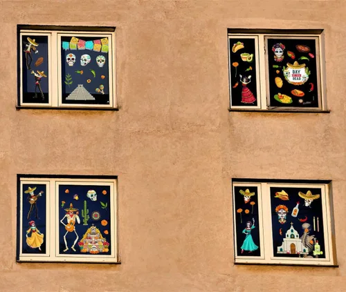 Vista 4 de 9 calcomanías para ventana de cristal del Día de los Muertos para ventanas de vidrio, removibles, calcomanías de doble cara con calavera de azúcar