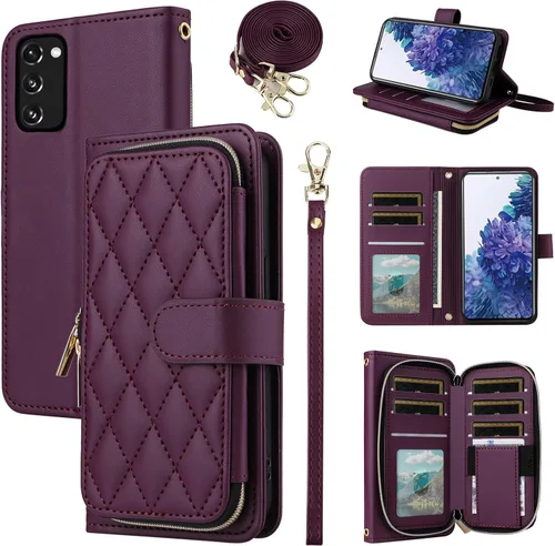 Vista 33 de Funda de Cartera para Samsung Galaxy S20 FE 5G de 6.5 Pulgadas con Correa para Muñeca, Billetera con Cremallera y más de 9 Ranuras para Tarjetas
