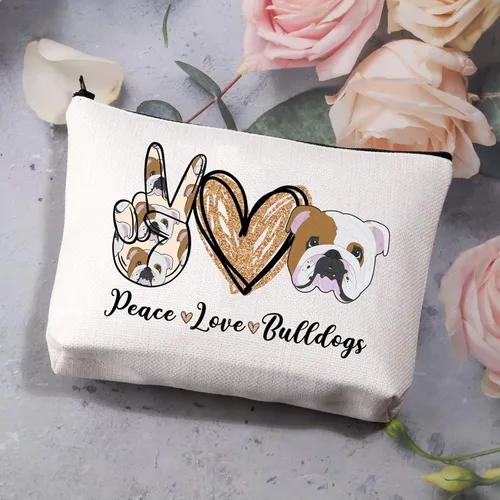 Vista 3 de BDPWSS Bolsa de maquillaje Bulldog, regalos para amantes de los bulldogs, regalos de paz y amor, regalos para mujeres, Bulldog mamá, kit