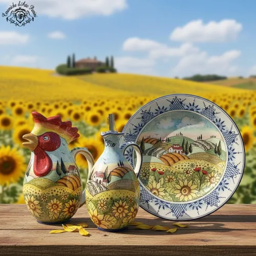 Vista 4 de CERAMICHE D'ARTE PARRINI - Azulejo de cerámica italiano Pantiles Cerámica Pintado a mano Decorado Duomo Paisaje Girasol Hecho en ITALIA Toscana