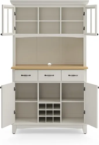 Vista 13 de Homestyles Buffet de Buffets Servidor Blanco Roto con Hutch y Tapa de Madera Natural