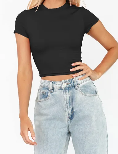 Vista 2 de TECREW Camisetas cortas de manga corta para mujer, estilo casual, básicas, cuello redondo, ajustadas, para verano