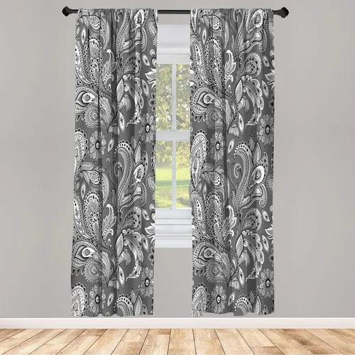 Vista 13 de Ambesonne - Cortinas amarillas para ventana, arte moderno escandinavo de escena de jardín con flores de tulipán y mariposas bailando, juego de 2