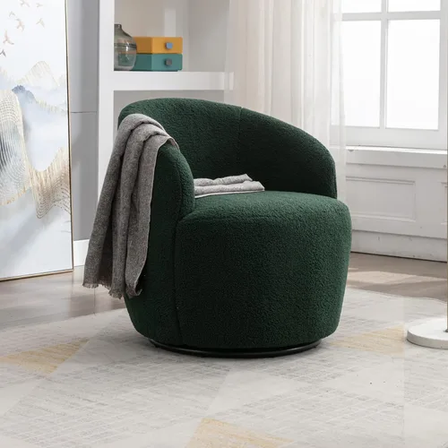 Vista 64 de Silla giratoria decorativa, moderna silla tapizada de barril con respaldo ergonómico y cojín cómodo, sillón individual de ocio para sala de estar