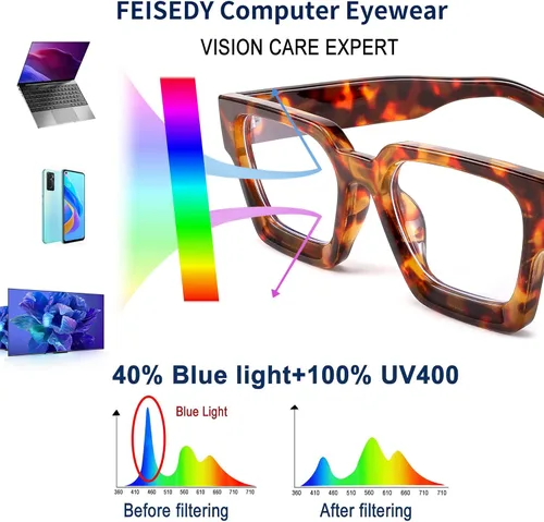Vista 4 de FEISEDY Gafas de bloqueo de luz azul gruesas para computadora, retro de los años 90, marco cuadrado B2383