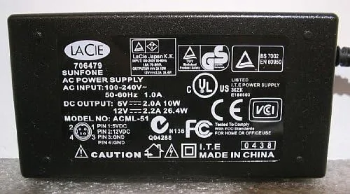 Vista 2 de Lacie ACML-51 Adaptador de CA 12VDC @ 2.2Amps/5VDC @ 2Amps para Lacie D2 SATA Serial ATA Cajas de Disco Duro
