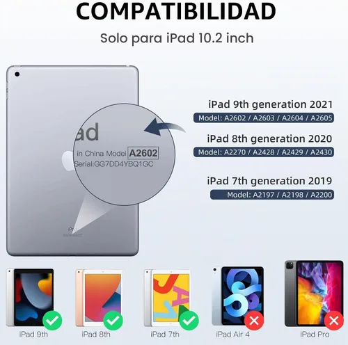 Vista 6 de Wenlaty Funda compatible con iPad de 9ª, 8ª, 7ª generación (2021/2020/2019), funda protectora de cuerpo completo con soporte para lápices, funda