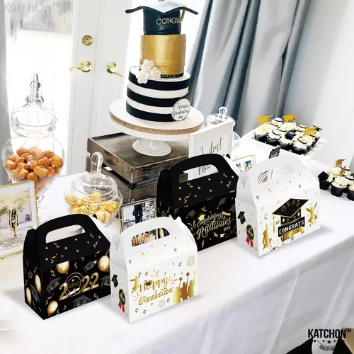 Vista 3 de Cajas de regalo de graduación 2022 – Paquete de 12 Caja de tarjetas de graduación 2022 Decoraciones de fiesta de graduación 2022 negro y dorado