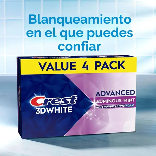Vista 9 de Pasta de dientes blanqueadora Crest 3D White Advanced Luminous Mint, Pasta de dientes Crest, 3.7 oz Paquete de 4 – Ayuda a eliminar manchas