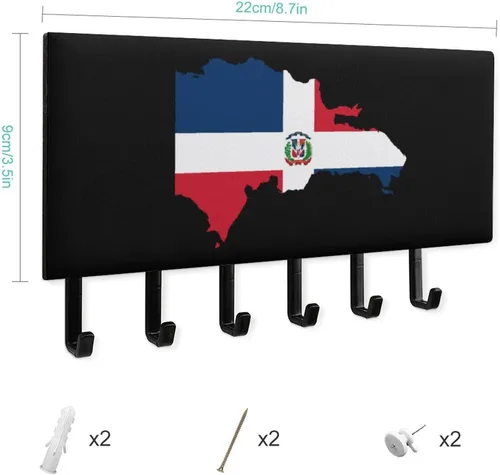 Vista 2 de Llavero de bandera de mapa de República Dominicana para pared, colgante de llaves decorativo con 5 ganchos para oficina en casa