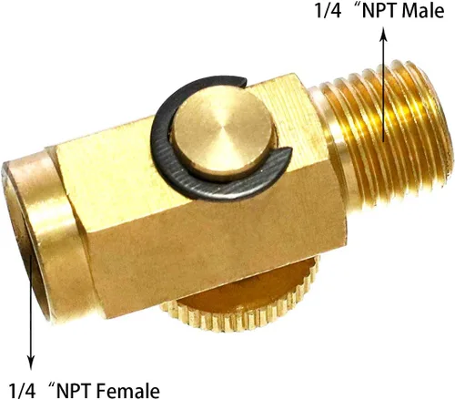 Vista 2 de Quickun Válvula reguladora de flujo de aire en línea de latón neumático, 1/4" NPT macho y hembra, herramienta del compresor de presión de aire