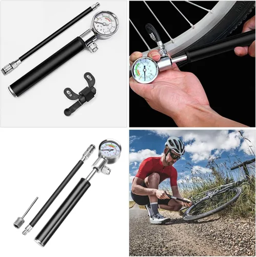 Vista 7 de Bomba portátil de alta presión para bicicletas de montaña y carretera, inflador de mano con adaptador de válvula estadounidense y francés, bomba