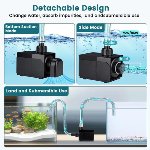 Vista 5 de hygger Bomba de agua para acuario de 2380 GPH con controlador inteligente, cabezal de potencia ultra silencioso de 24 V CC, potente bomba de retorno