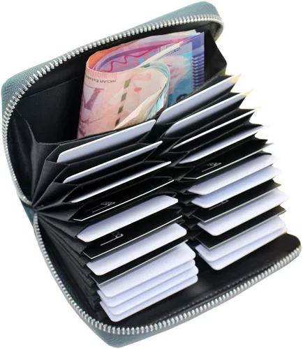 Vista 32 de boshiho Cartera con bloqueo RFID de 24 ranuras para tarjetas de crédito, de piel auténtica, organizador de múltiples tarjetas, con cremallera