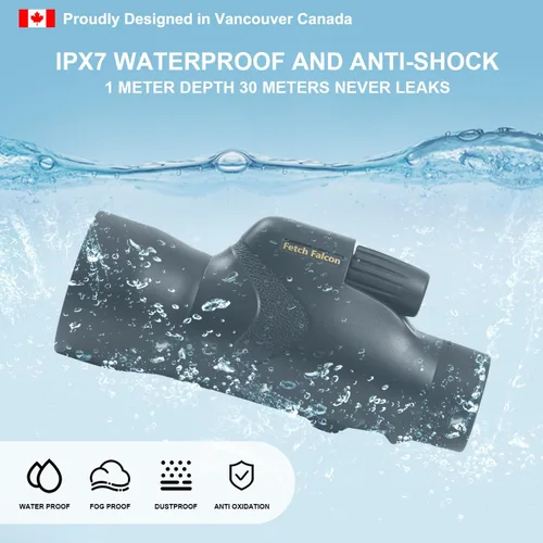 Vista 2 de Fetch Falcon Monoculars 12x50 IPX7 Impermeable BAK4 FMC ED Nitrógeno Lleno de Nitrógeno con adaptador de teléfono, trípode, correa de mano