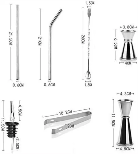 Vista 8 de TOEWOE Juego de coctelera de 14 piezas con soporte, kit de barman de acero inoxidable, herramientas profesionales para mezclar bebidas, hogar, bar