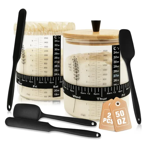Vista 11 de Kit de tarros de masa madre de 50 onzas, recipiente de masa madre de boca ancha, tarro de masa madre de capacidad extra grande para pan de masa