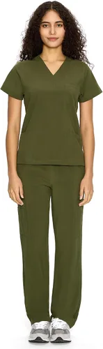 Vista 10 de COZYFIT Scrubs for Women Set - V-Neck & Straight Leg Pants with 9 Pockets Negro