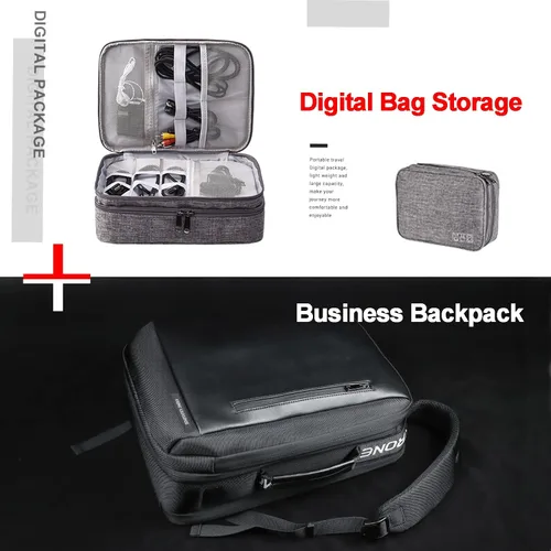 Vista 6 de Krone Kalpasmos Mochila antirrobo para hombres y mujeres, mochila impermeable de cuero de gran capacidad con organizador gris, color negro, Negro