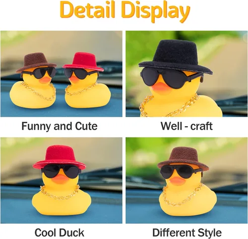 Vista 6 de wonuu Adornos de pato de goma, 2 piezas, decoración de tablero de instrumentos de pato amarillo con mini sombrero