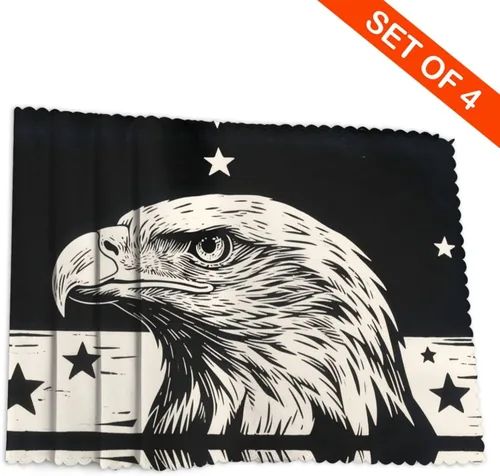 Vista 4 de Rectangular Placemats Set of 4, Heat Resistant Black Eagle Printed Kitchen Dining Table Mats