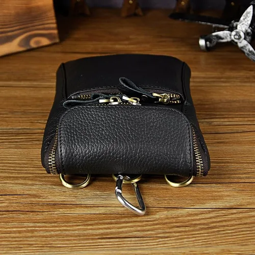 Vista 5 de Mini bolso de mensajero de cuero genuino para hombre, bolso de hombro con gancho en la cintura, bolsa multiusos Daypack caja de regalo