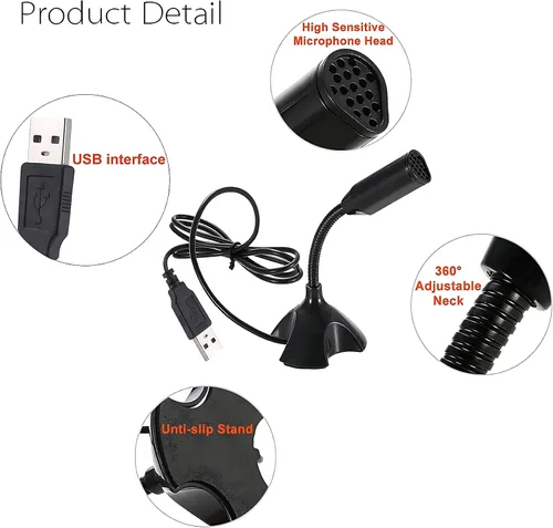 Vista 6 de Mini micrófono USB para computadora de escritorio y portátil, micrófono condensador USB portátil con soporte ajustable, compatible con PC/Mac, Plug