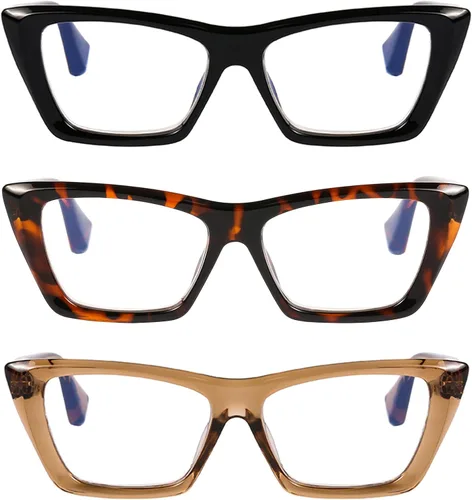 Vista 7 de DOOViC Paquete de 3 lentes de lectura a la moda para mujer, diseño de ojo de gato con bloqueo de luz azul, lectores de computadora 3 colores-s1