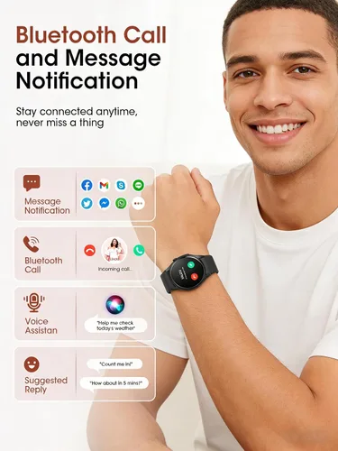 Vista 5 de Relojes inteligentes para hombres/mujeres, reloj inteligente Bluetooth de 1.26 pulgadas con monitor de frecuencia cardíaca, SpO2/sueño, más de 110
