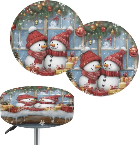 Vista 16 de Juego de 2 fundas redondas para taburetes de Navidad, color azul, diseño de ciervos de Navidad, fundas de cojín elásticas para taburetes de silla