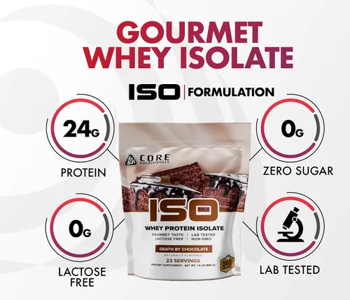 Vista 5 de Core Nutritionals Aislamiento de proteína de suero ISO Proteína de alta pureza de aislado de suero Soporte muscular magro y recuperación 32