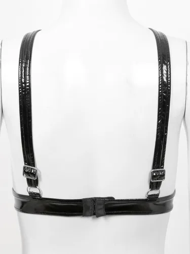 Vista 4 de Sujetador de arnés para mujer, sin cupless jaula, de piel, aspecto húmedo, para ropa