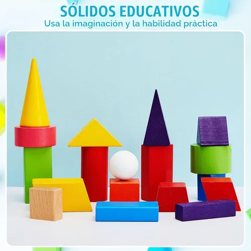 Vista 4 de Deekin 18 piezas de formas 3D grandes para enseñar manipulativos de matemáticas, bloques de sólidos geométricos, bloques de aprendizaje Montessori