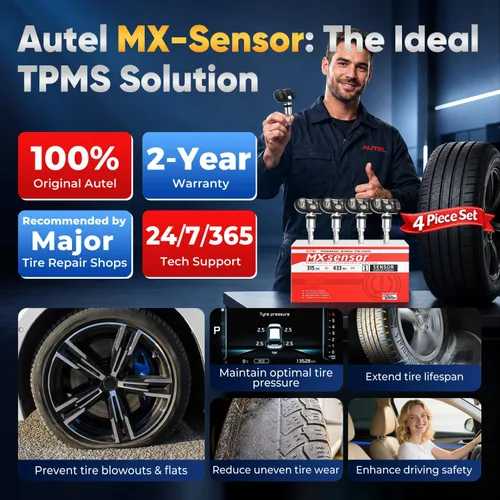 Vista 9 de Autel Juego de 4 Sensores TPMS, MX-Sensor 2 en 1 315MHz + 433MHz de Inserción TPMS Sensor Universal Programable, Nivel OE 100% Clonable por Autel